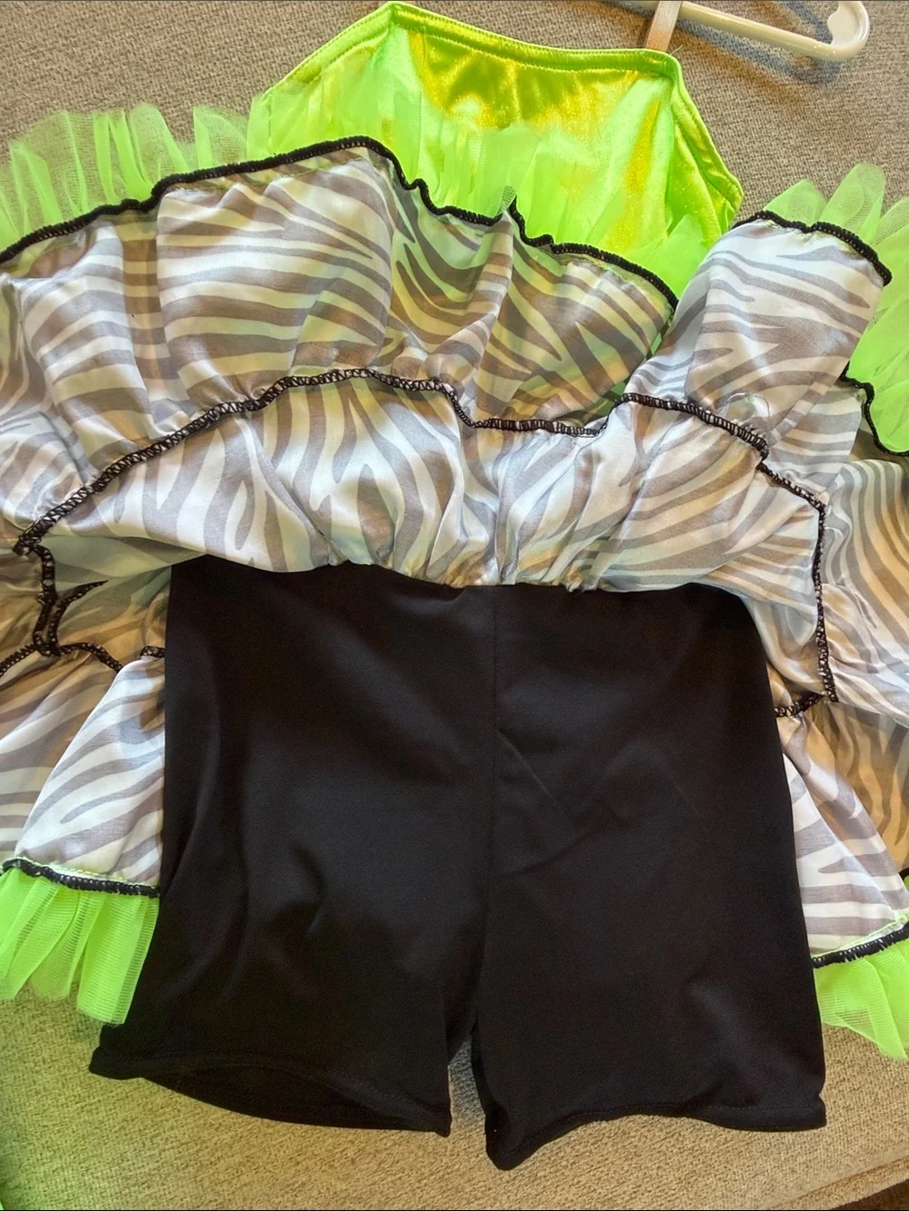 Weissman Neon Green Zebra Tutu Dance Costume with Buckle Belt